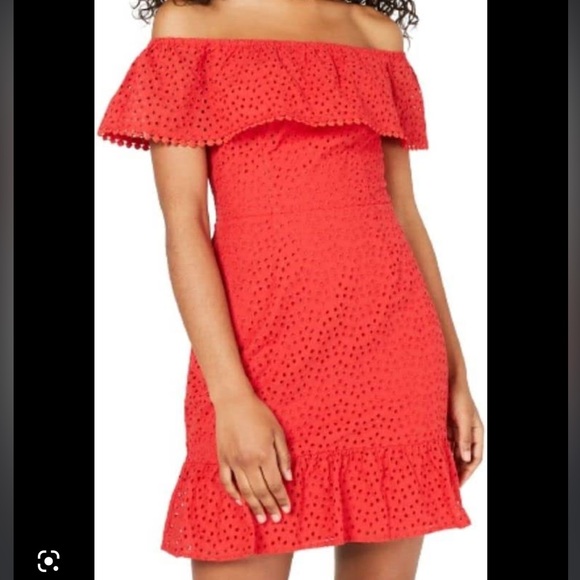 CITY STUDIO Women's Off-the-shoulder Eyelet Ruffled A-Line Dress - Picture 4 of 8